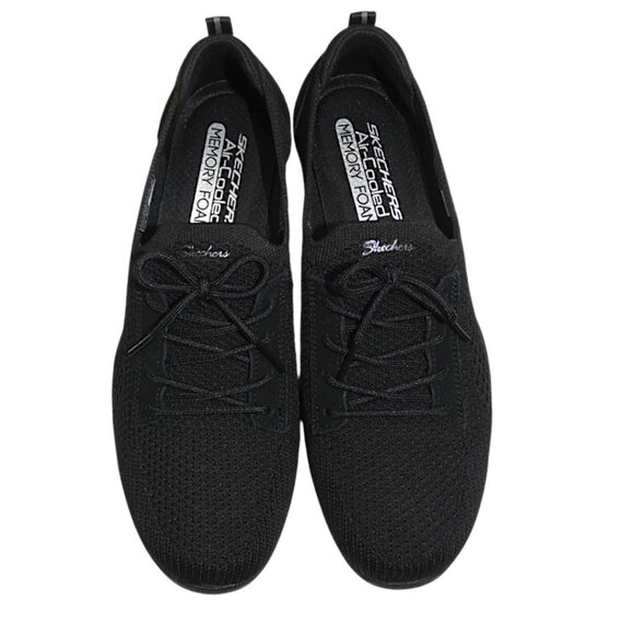 Skechers Black Knit Stretch Fit Slip On Sneakers 8.5 Memory Foam Athleisure - Picture 2 of 11